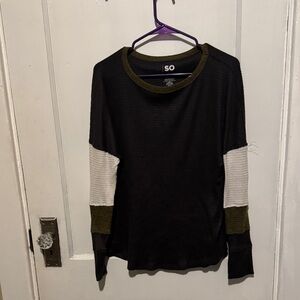 SO Women's Black, White, and Olive Long Sleeve Top